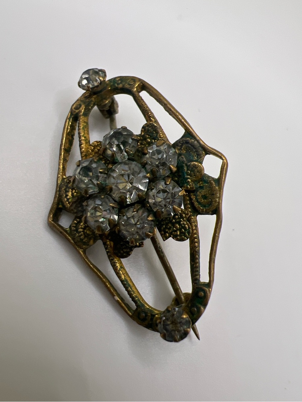 Antique Victorian Edwardian Rhinestone Floral Brooch Open C Clasp c1900